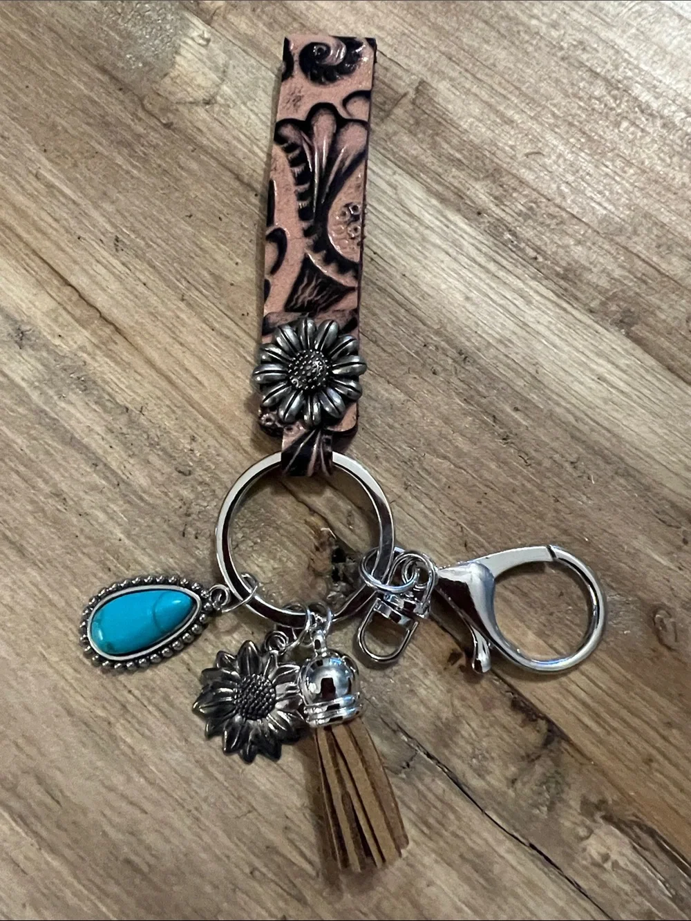 3/$18 Turquoise Flower Faux Leather Keychain - Women Accessories Lot 2141